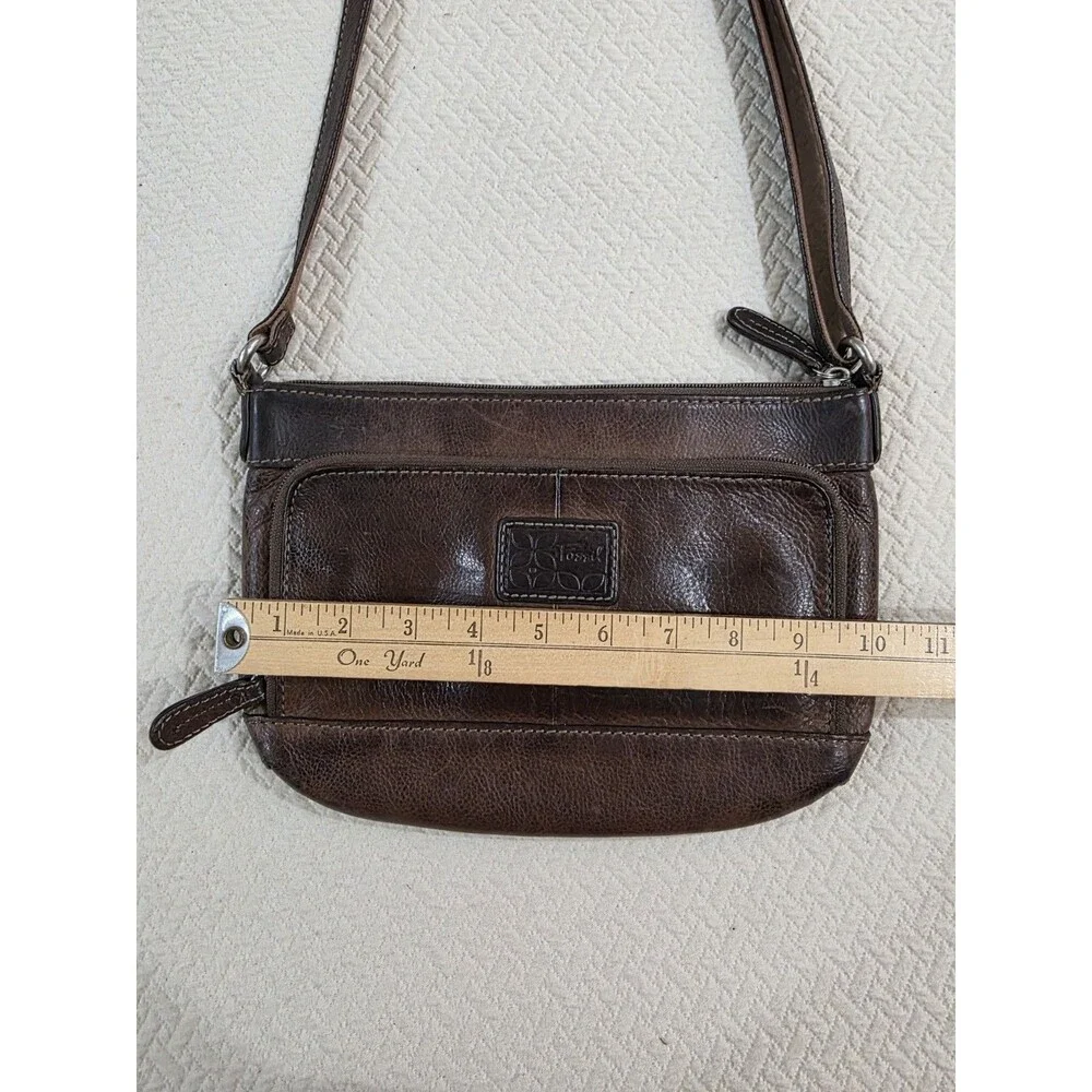 Vintage Fossil Crosstown Dark Brown Leather Crossbody Organizer Bag